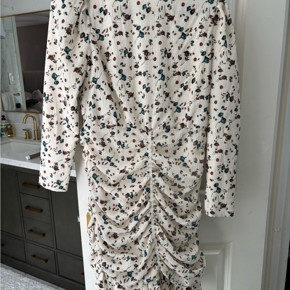 White Ruched Bodycon Dress with Long Sleeves